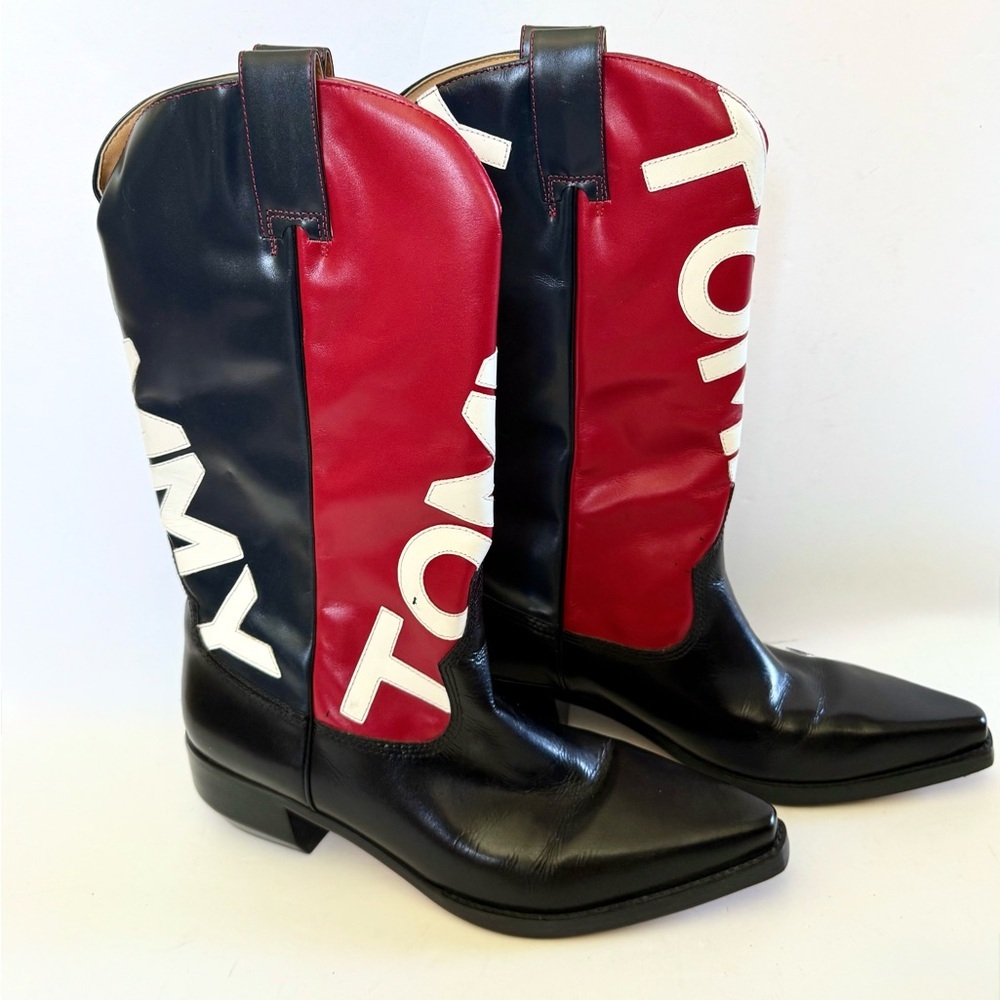 Vintage Tommy Hilfiger Red & Blue Logo Heeled Cowboy Boots ❤️💙